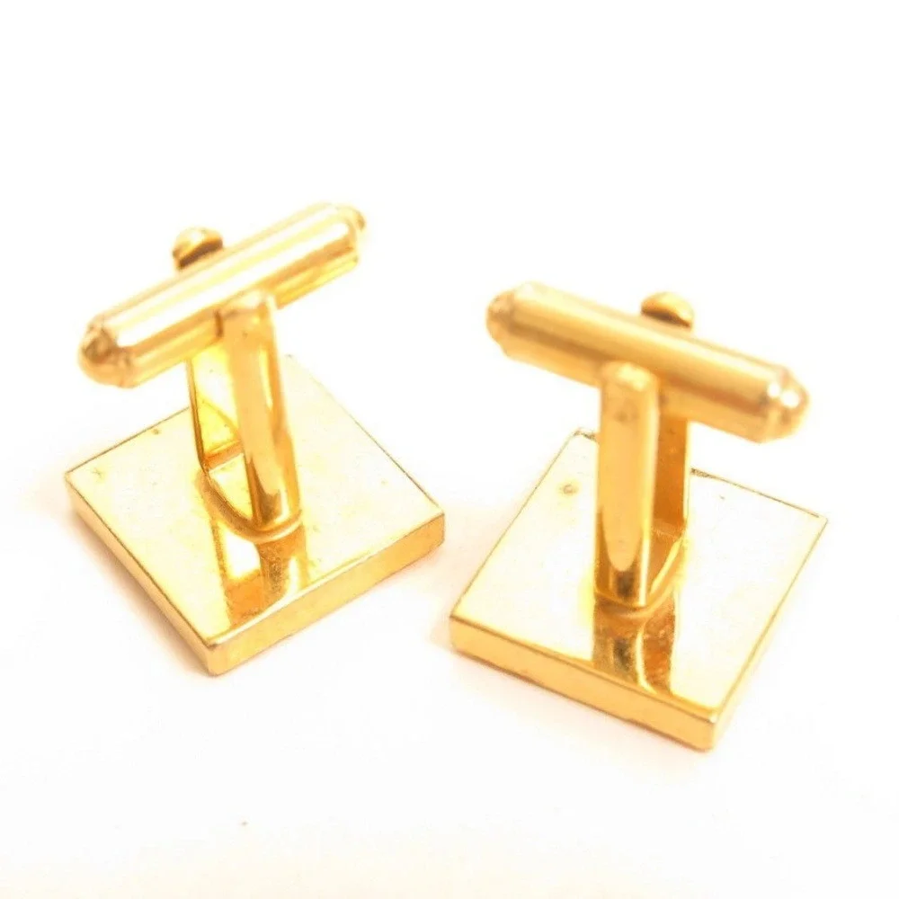 Vintage Gold Tone Square Geometric Linear Textured Bullet Back Cufflinks Mens‎